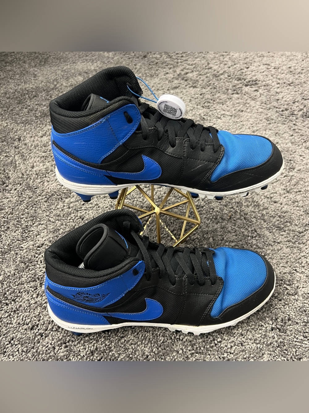 Nike Jordan 1 Mid TD Cleat Men's 12 'Royal' Football Cleats AR5604-041 Black